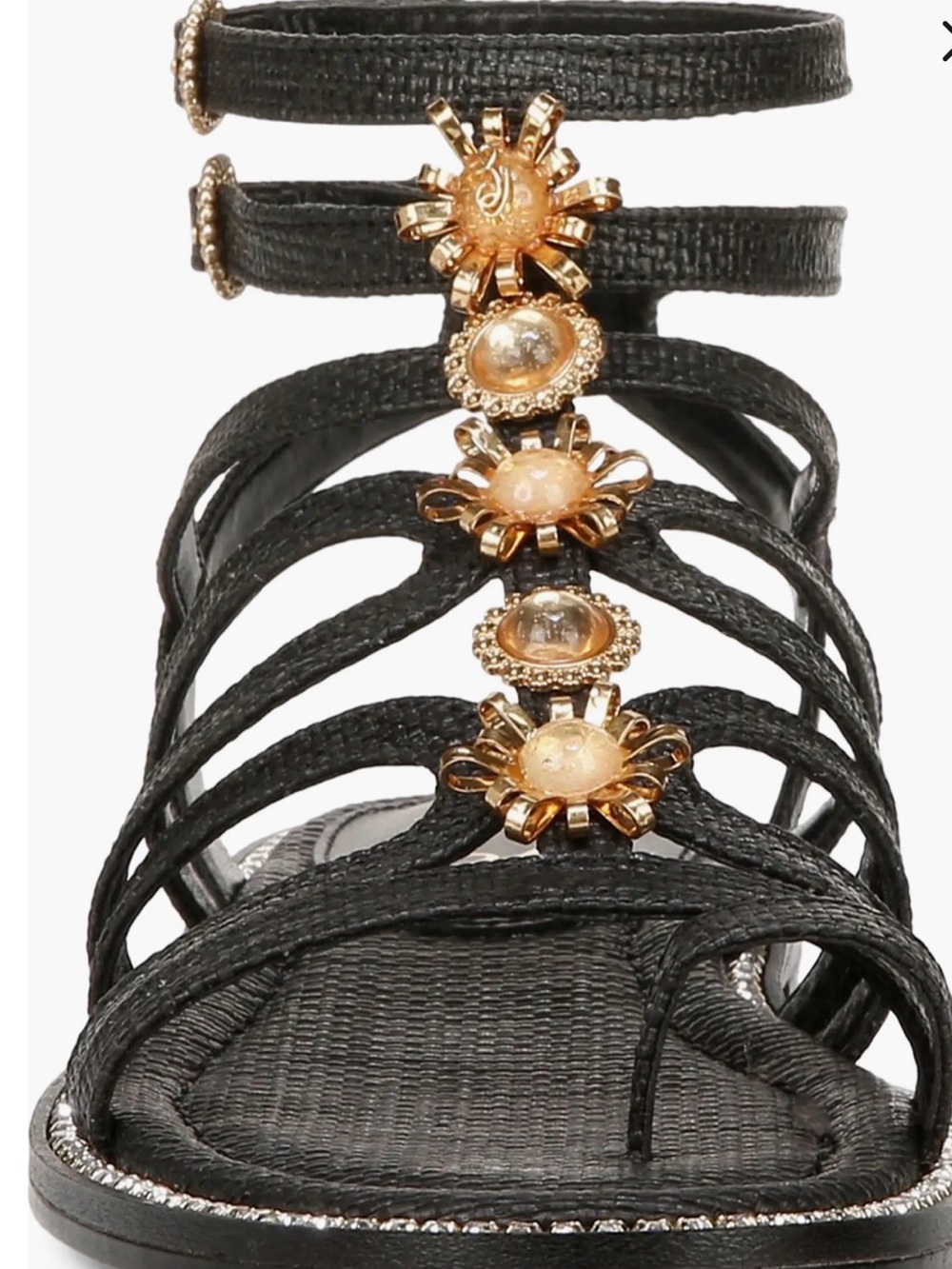 Sam Edelman Black Strappy Sandals with Gold Jewel Accents